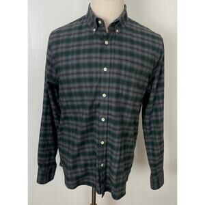 Men Lisboa Portugal soft cotton plaid button down flannel dress shirt, L
